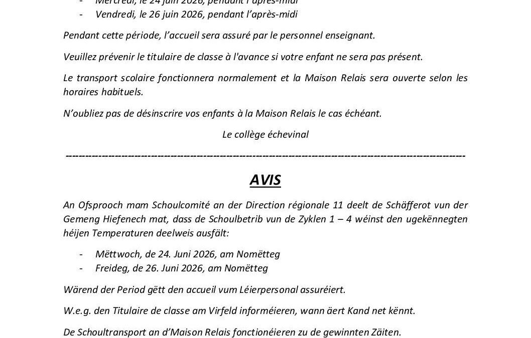 CANICULE: Annulation des cours