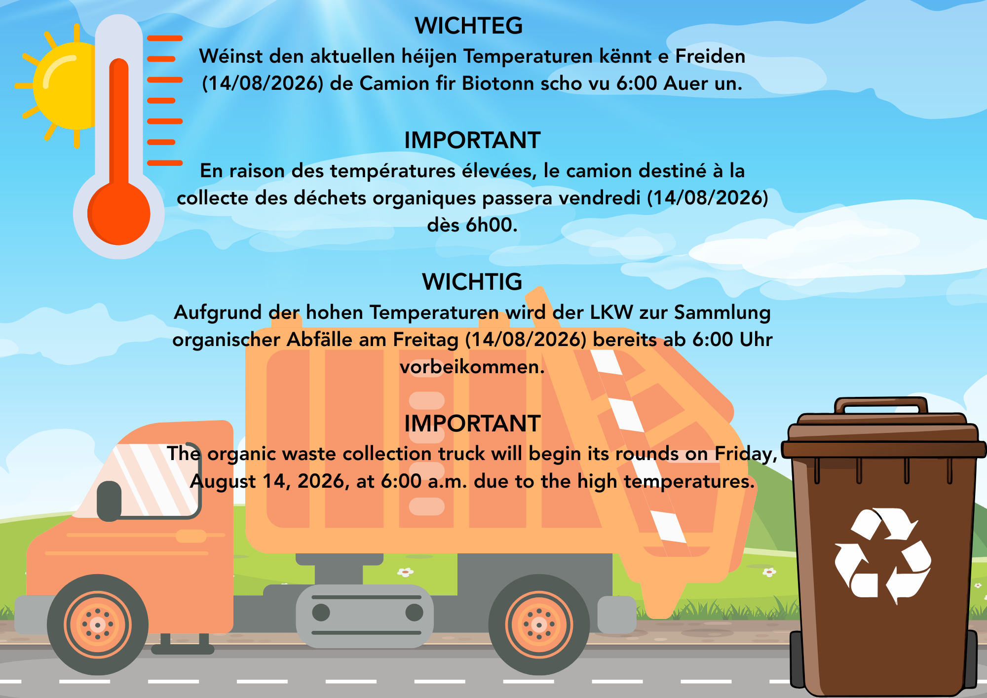 Important ! Collecte des déchets 14/08/2026