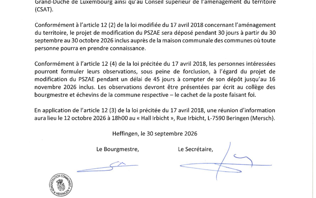 Plan directeur PSZAE 2026