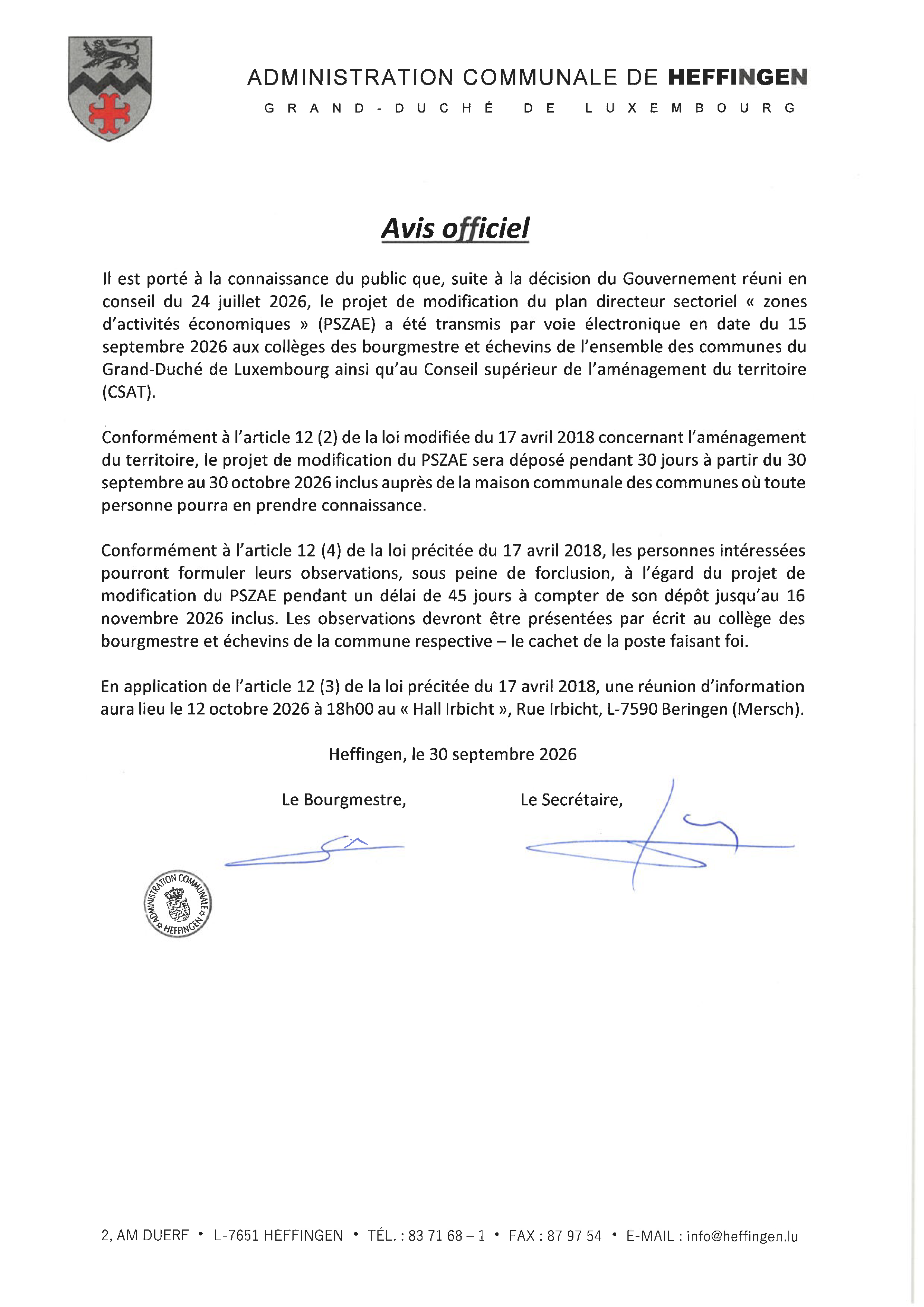Plan directeur PSZAE 2026